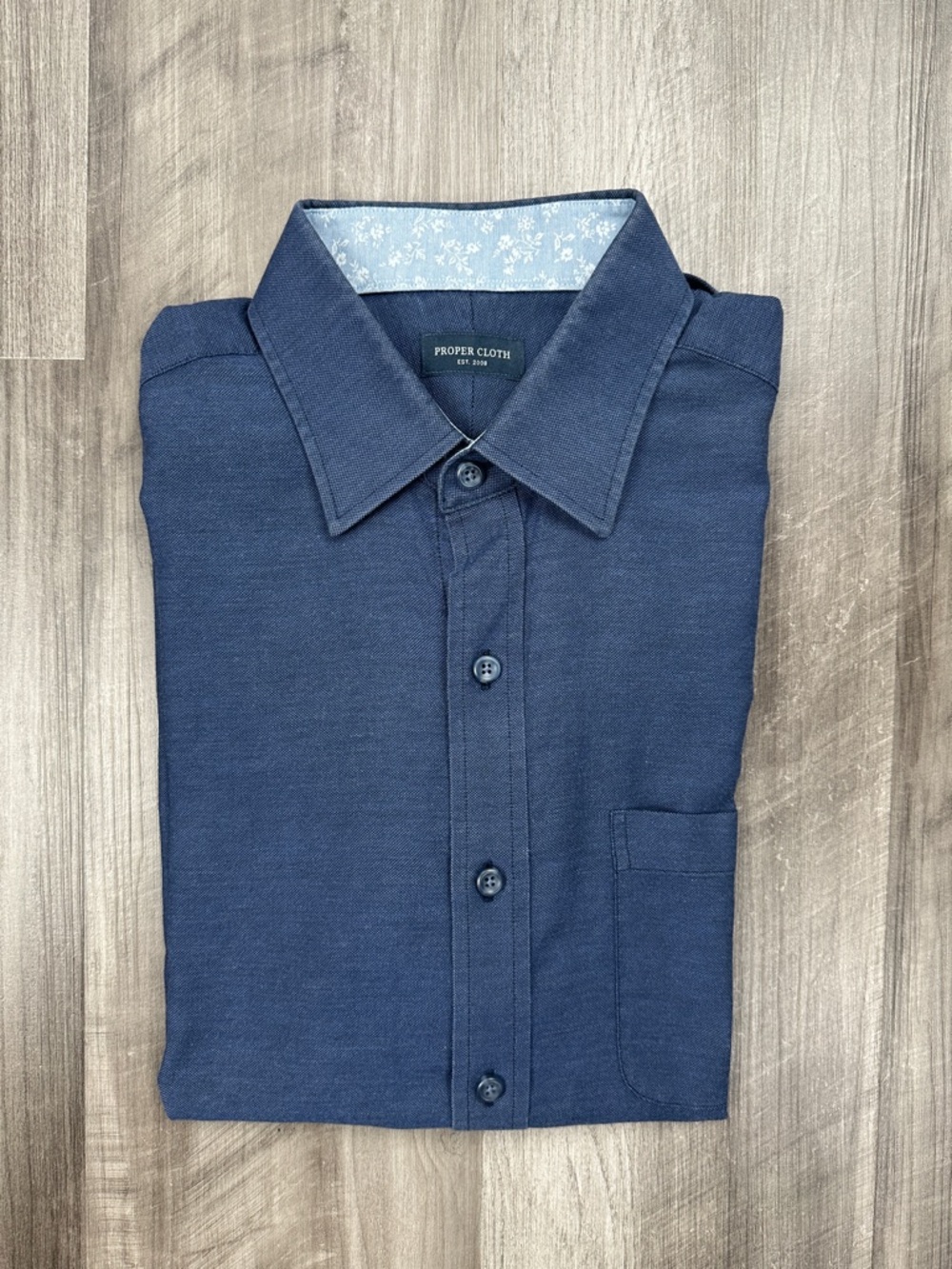 Proper Cloth Navy Melange Oxford Short Sleeve Button Down - 16 (L)